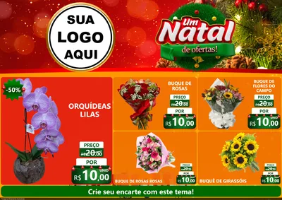 Modelo de Encarte para Encarte A4 Horizontal com o tema Um Natal de Ofertas para Floricultura e jardim