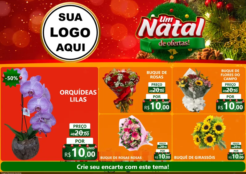 Modelo de Encarte para Encarte A4 Horizontal com o tema Um Natal de Ofertas para Floricultura e jardim
