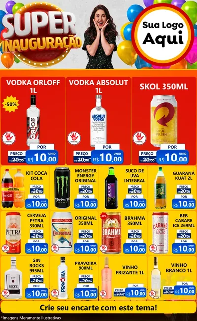 Modelo de Encarte para Encarte Grande com o tema Super Inauguração para Distribuidora de bebidas