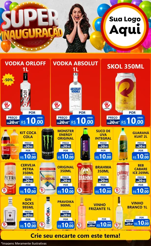 Modelo de Encarte para Encarte Grande com o tema Super Inauguração para Distribuidora de bebidas