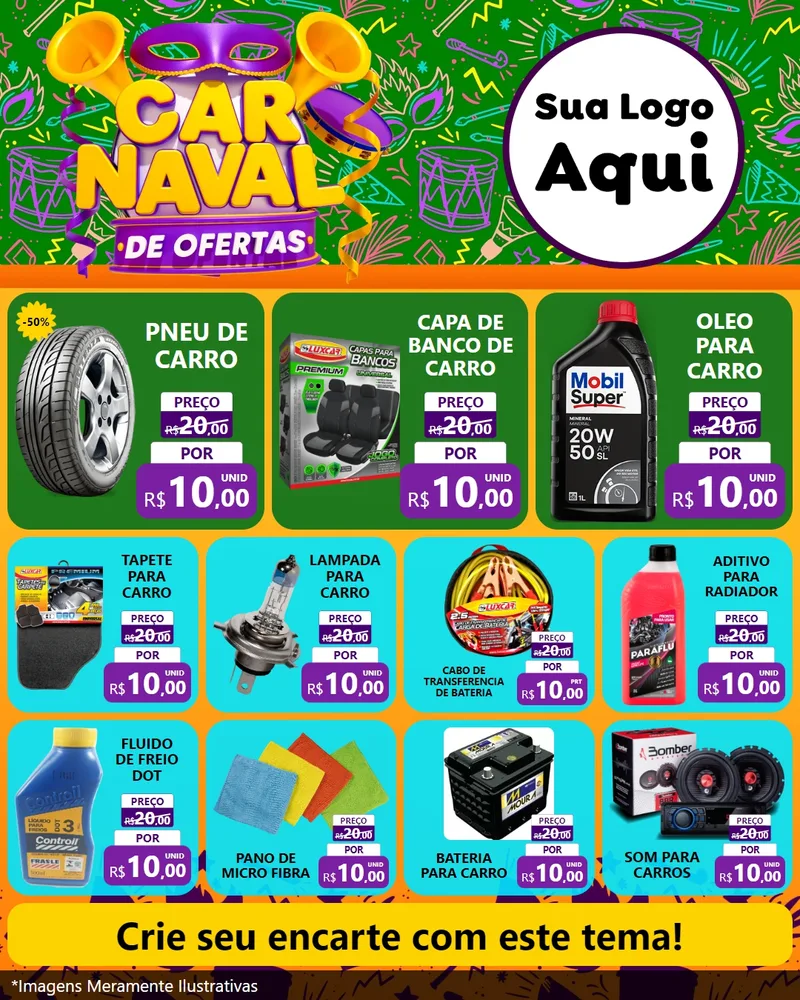 Modelo de Rede Social para Feed Instagram com o tema Carnaval de Ofertas para Auto peças