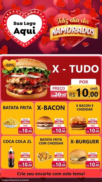 Modelo de Rede Social para Stories com o tema Feliz Dia Dos Namorados para Hamburgueria