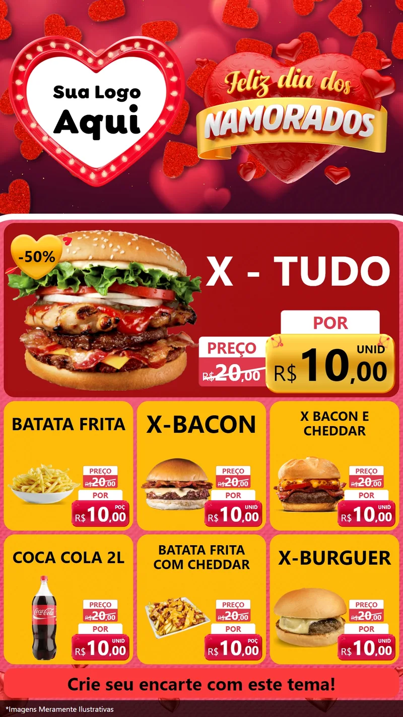 Modelo de Rede Social para Stories com o tema Feliz Dia Dos Namorados para Hamburgueria