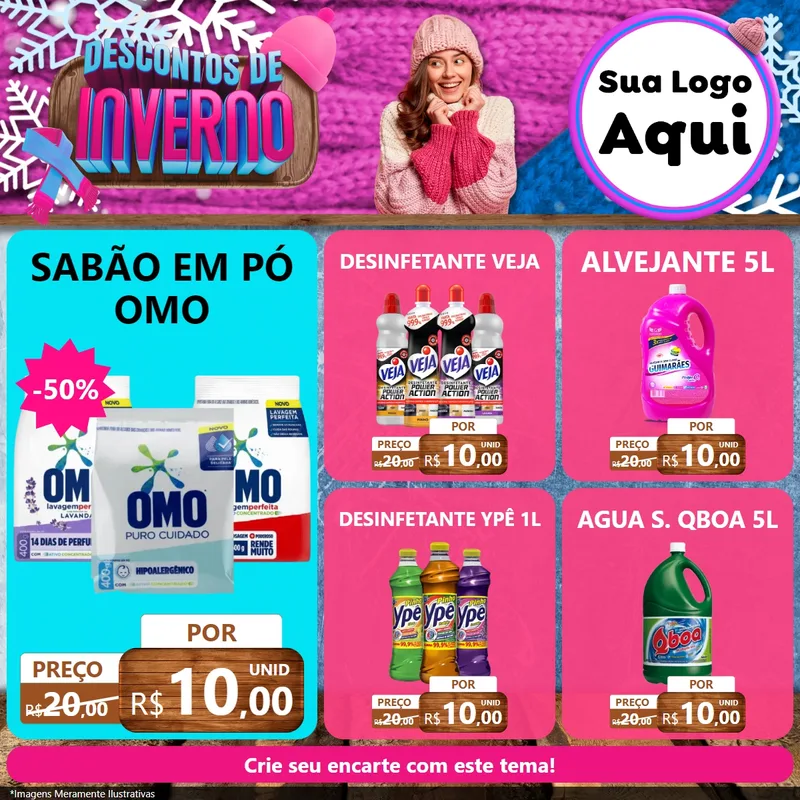 Modelo de Rede Social para Feed Facebook com o tema Descontos de Inverno para Produtos de Limpeza