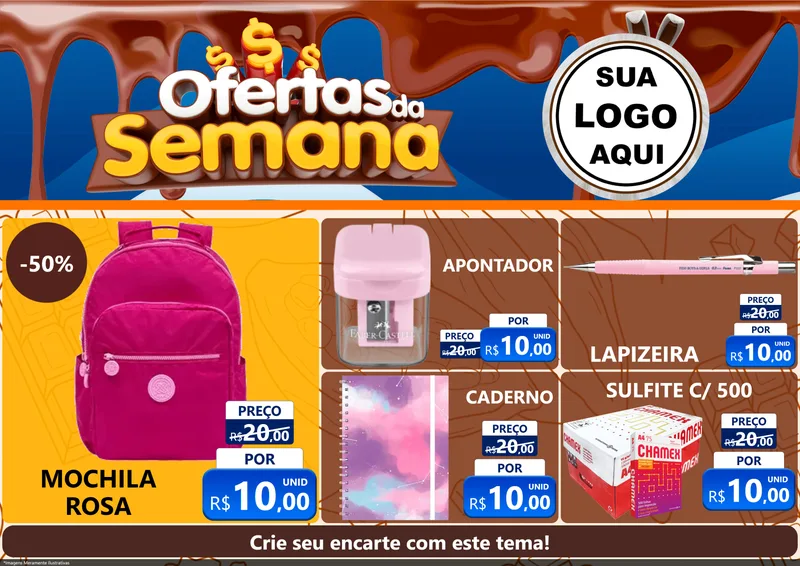 Modelo de Encarte para Encarte A4 Horizontal com o tema Ofertas da Semana - Páscoa para Papelaria