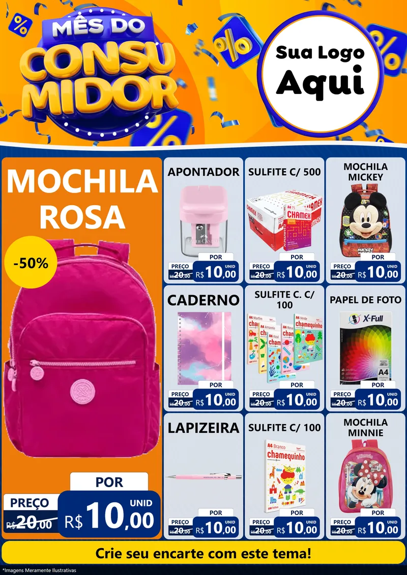 Modelo de Encarte para Encarte A4 Vertical com o tema Mês do Consumidor para Papelaria