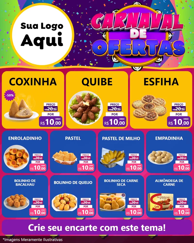 Modelo de Rede Social para Feed Instagram com o tema Carnaval de Ofertas para Salgadaria