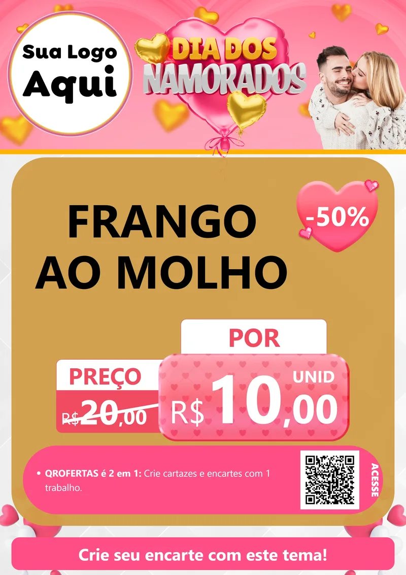 Modelo de Cartaz para Cartaz A4 Vertical com o tema Dia dos Namorados para Restaurante
