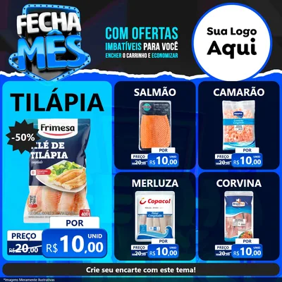Modelo de Rede Social para Feed Facebook com o tema Fecha Mês para Peixaria