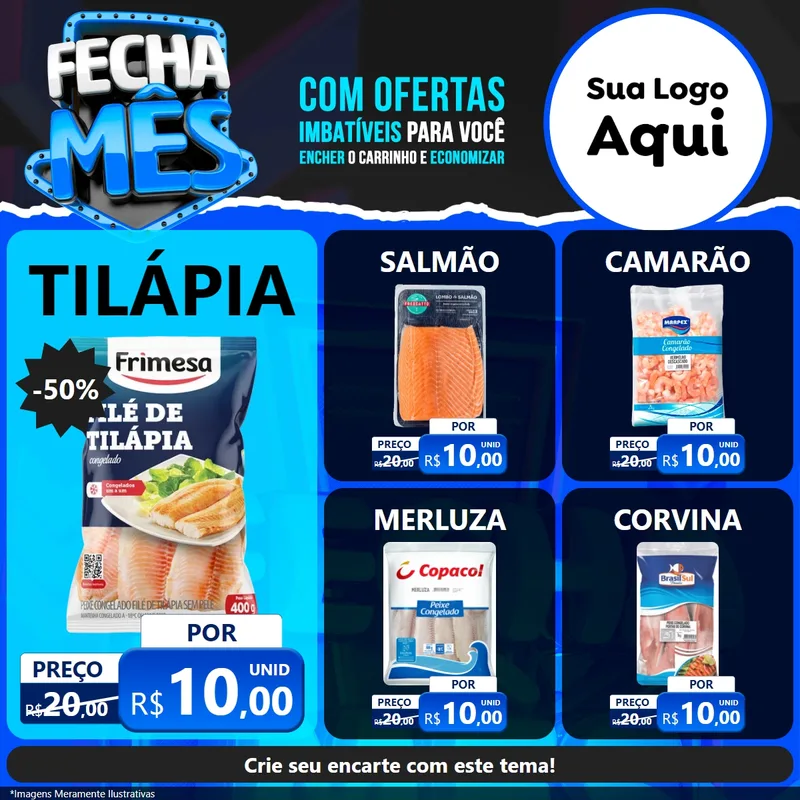 Modelo de Rede Social para Feed Facebook com o tema Fecha Mês para Peixaria