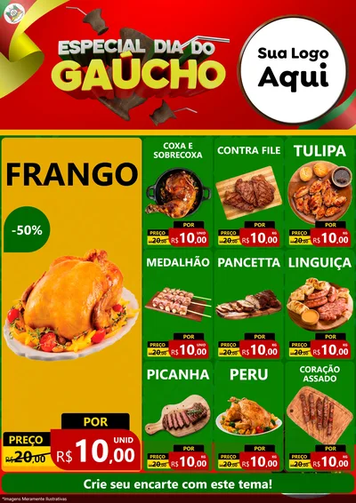 Modelo de Encarte para Encarte A4 Vertical com o tema Especial Dia do Gaúcho para Assados
