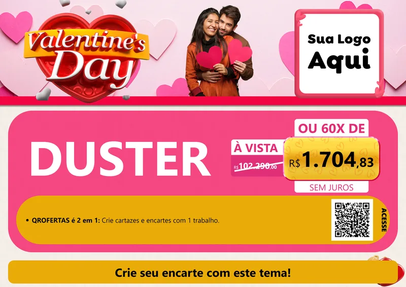 Modelo de Cartaz para Cartaz A4 Horizontal com o tema Valentine's Day para Concessionaria de Carros