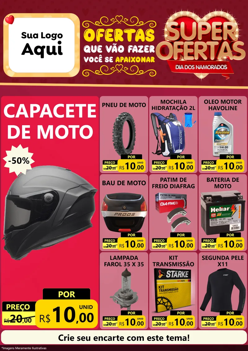 Modelo de Encarte para Encarte A4 Vertical com o tema Dia dos Namorados para Moto peças
