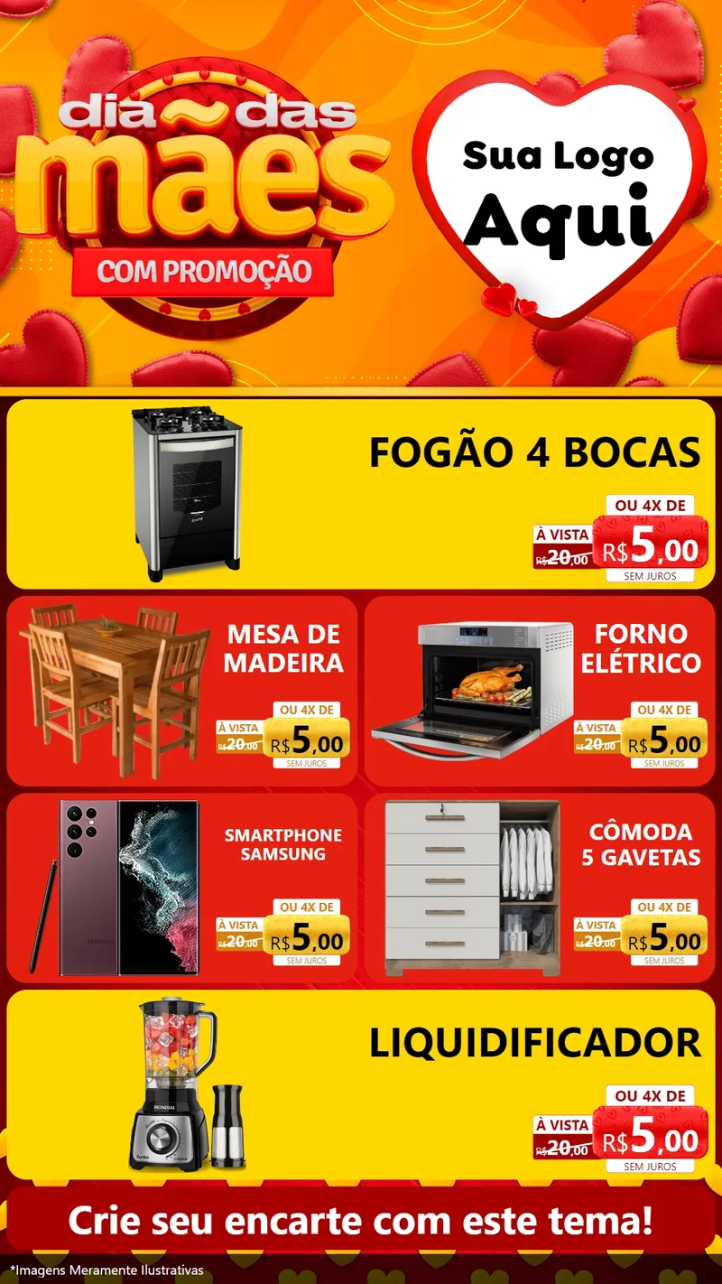 Modelo de TV para TV Vertical com o tema Dia das Mães com Promoção para Móveis e Eletro