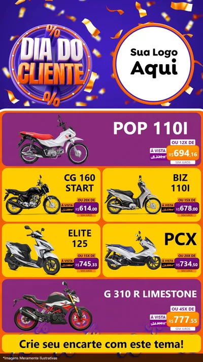 Modelo de TV para TV Vertical com o tema Dia do Cliente para Concessionaria de Motos