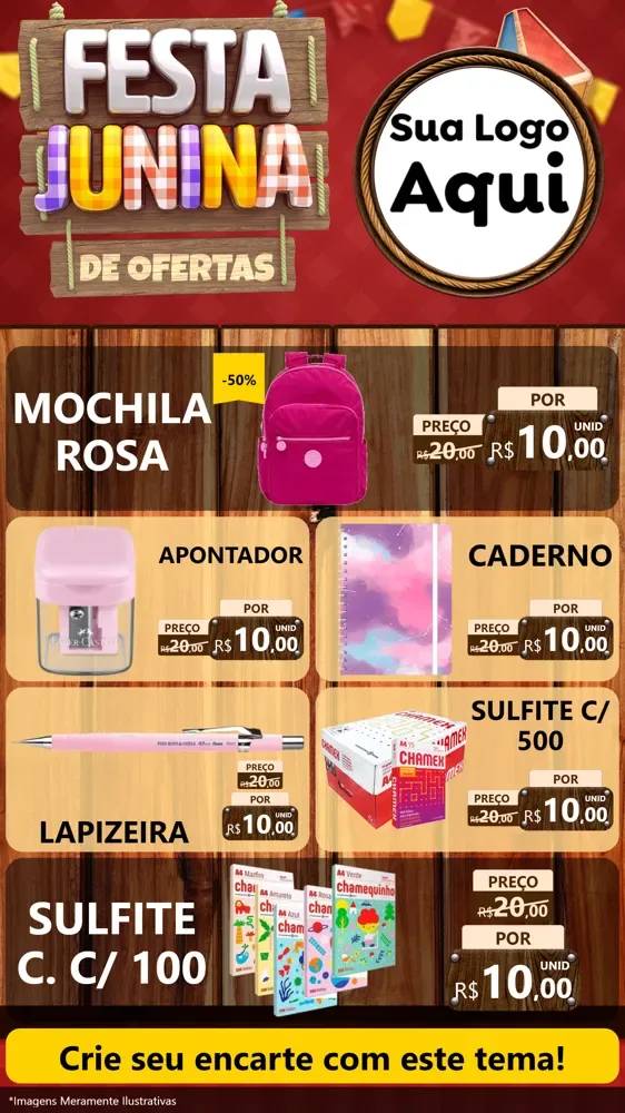 Modelo de TV para TV Vertical com o tema Festa Junina de Ofertas para Papelaria