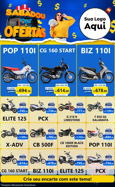 Modelo de Encarte para Encarte Grande com o tema Sabadou de Ofertas para Concessionaria de Motos