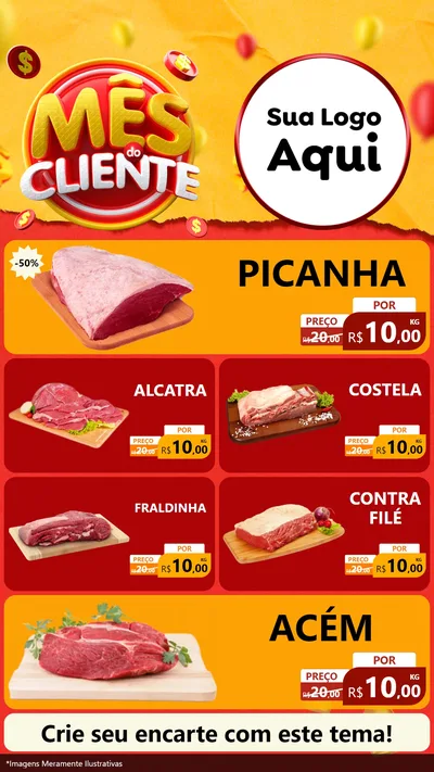 Modelo de TV para TV Vertical com o tema Mês do Cliente para Açougue