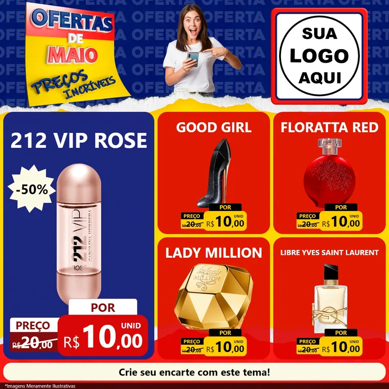 Modelo de Rede Social para Feed Facebook com o tema Ofertas de Maio - Preços Incríveis para Perfumes