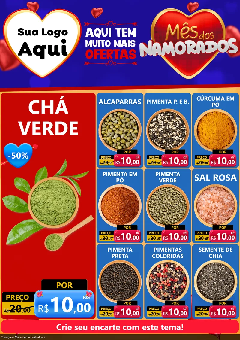 Modelo de Encarte para Encarte A4 Vertical com o tema Mês dos Namorados para Produtos Naturais