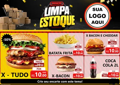 Modelo de Encarte para Encarte A4 Horizontal com o tema Operação Limpa Estoque para Hamburgueria