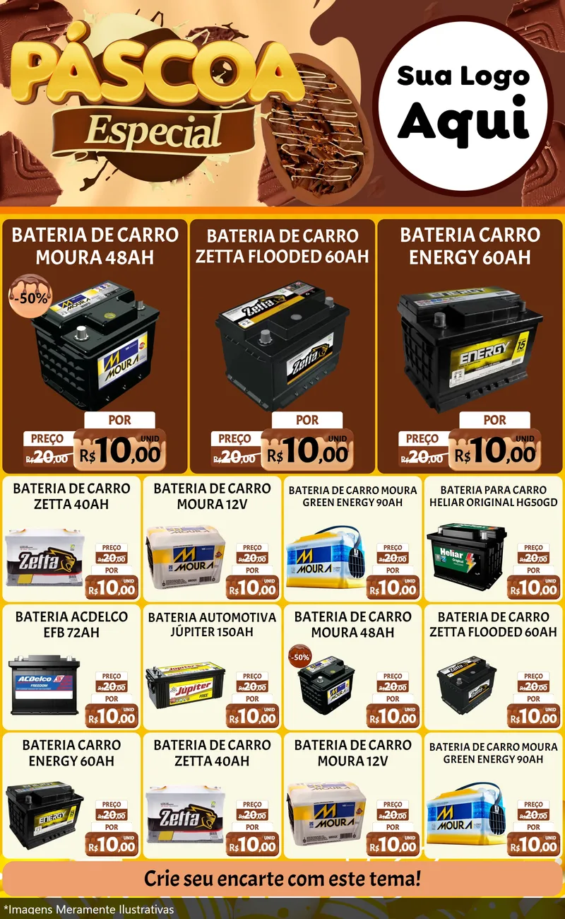 Modelo de Encarte para Encarte Grande com o tema Páscoa Especial para Baterias Elétricas