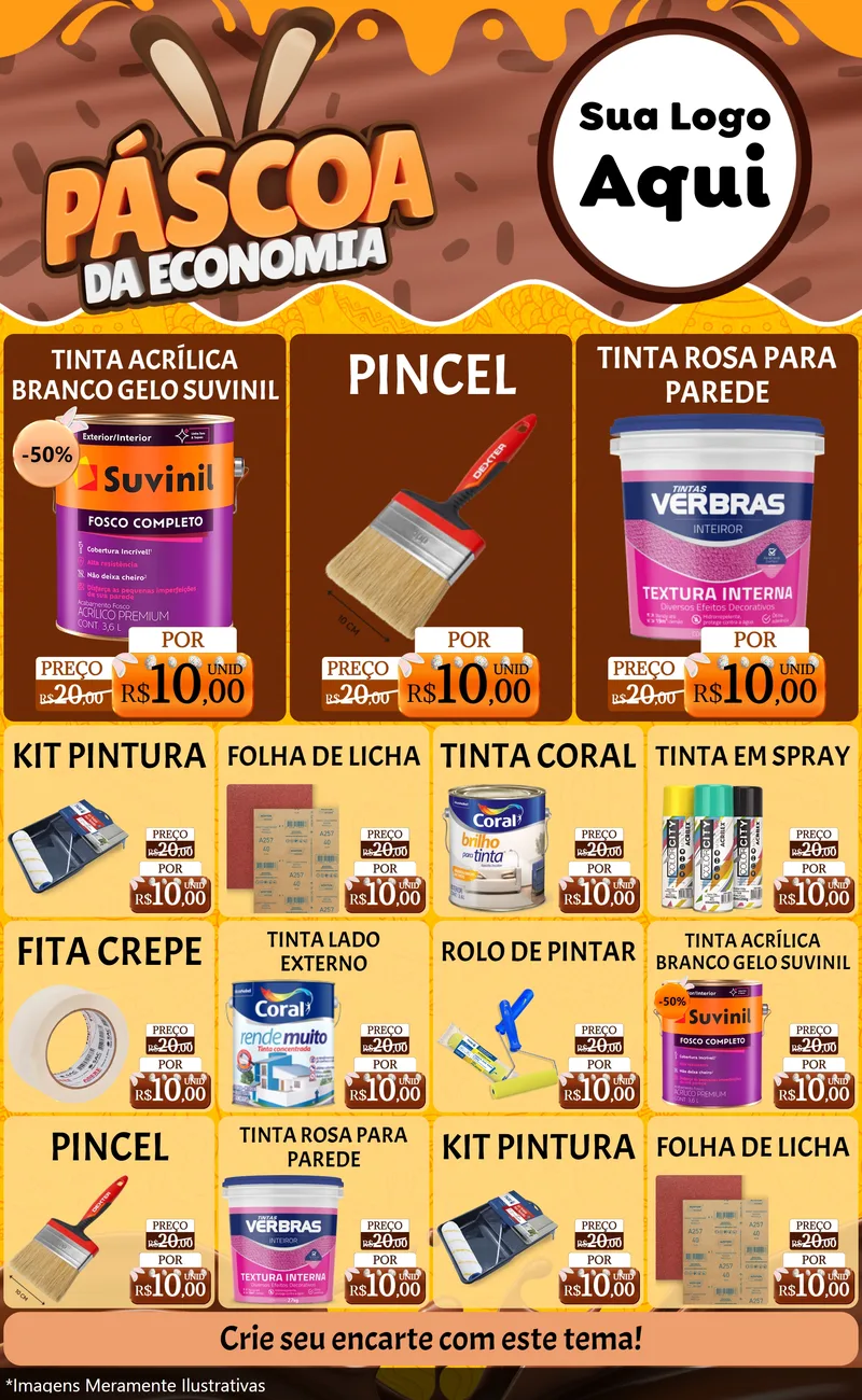 Modelo de Encarte para Encarte Grande com o tema Páscoa da Economia para Tintas e Ferramentas