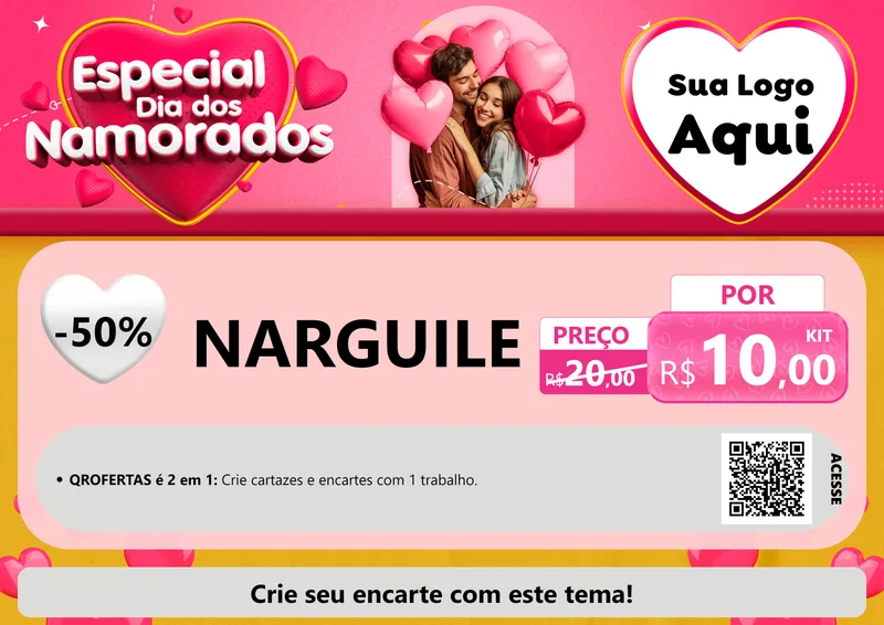 Modelo de Cartaz para Cartaz A4 Horizontal com o tema Especial Dia dos Namorados para Tabacaria
