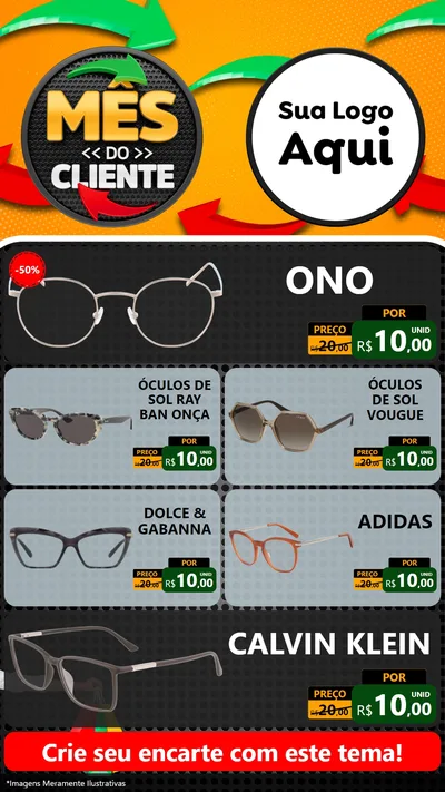 Modelo de TV para TV Vertical com o tema Mês do Cliente para Óticas