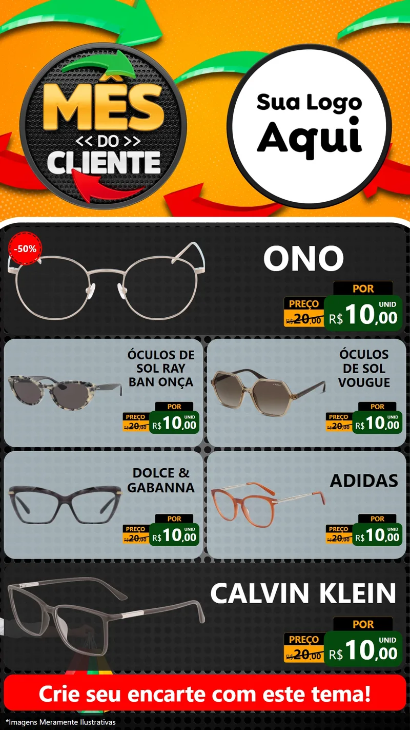 Modelo de TV para TV Vertical com o tema Mês do Cliente para Óticas