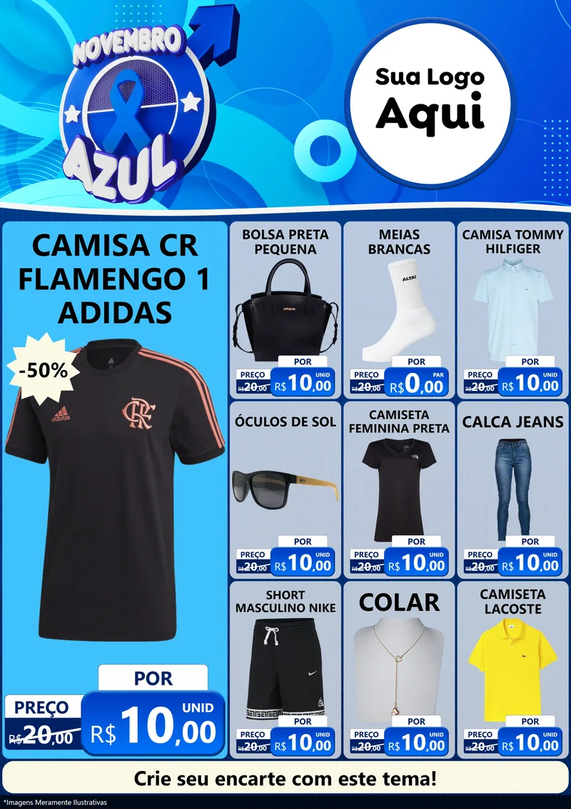 Modelo de Encarte para Encarte A4 Vertical com o tema Novembro Azul para Roupas e acessórios