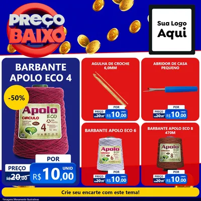 Modelo de Rede Social para Feed Facebook com o tema Preço Baixo para Armarinho e Aviamentos
