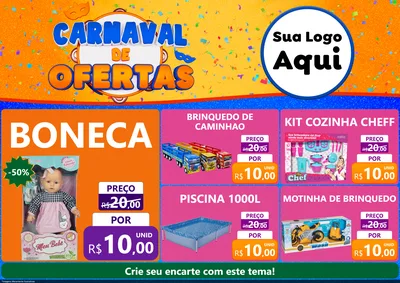 Modelo de Encarte para Encarte A4 Horizontal com o tema Carnaval de Ofertas para Brinquedos