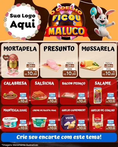 Modelo de Rede Social para Feed Instagram com o tema O Coelho Ficou Maluco - Páscoa para Frios e Laticínios