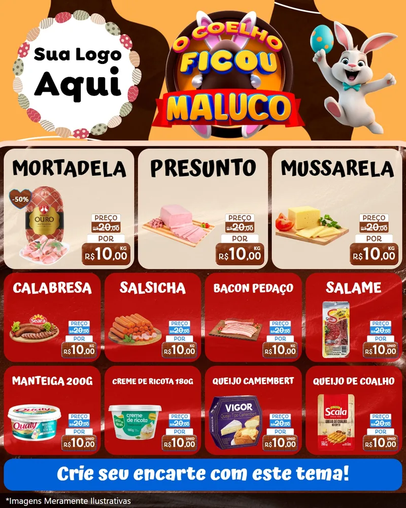 Modelo de Rede Social para Feed Instagram com o tema O Coelho Ficou Maluco - Páscoa para Frios e Laticínios