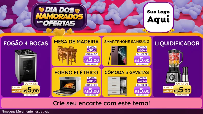 Modelo de TV para TV Horizontal com o tema Dia Dos Namorados Com Ofertas para Móveis e Eletro