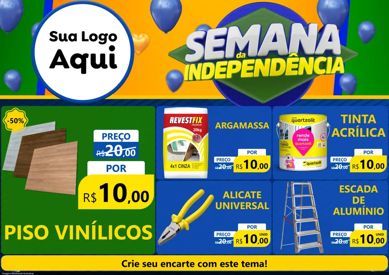 Modelo de Encarte para Encarte A4 Horizontal com o tema Semana da Independência para Material para Construção
