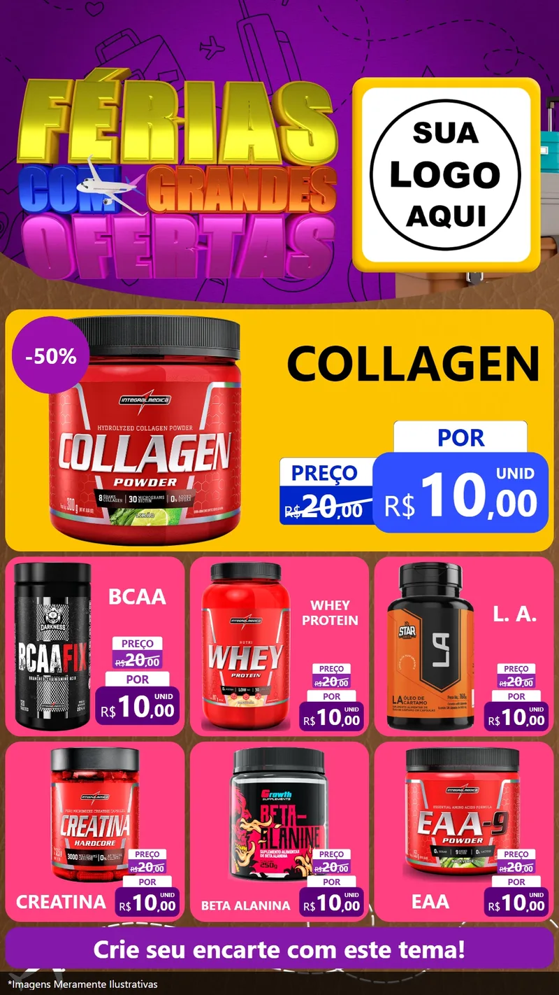 Modelo de Rede Social para Stories com o tema Férias com Grandes Ofertas para Suplementos alimentares