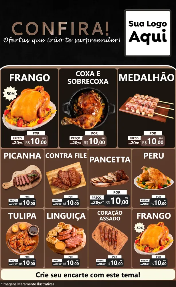 Modelo de Encarte para Encarte Grande com o tema Confira! Ofertas que irão te surpreender! para Assados