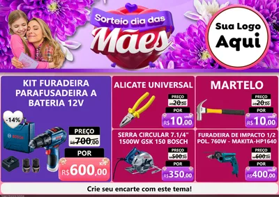 Modelo de Encarte para Encarte A4 Horizontal com o tema Sorteio Dia das Mães para Maquinas e Ferramentas