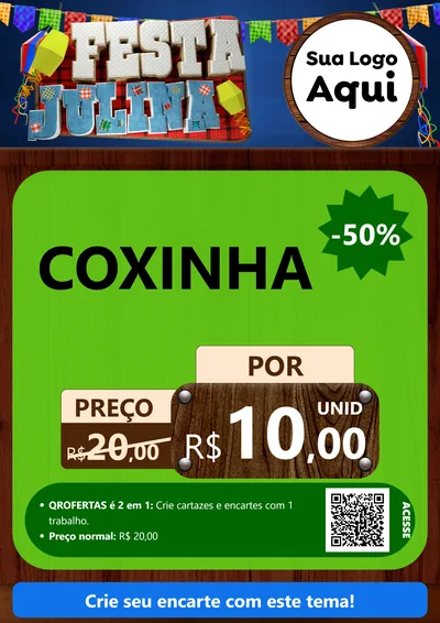Modelo de Cartaz para Cartaz A4 Vertical com o tema Festa Julina para Salgadaria