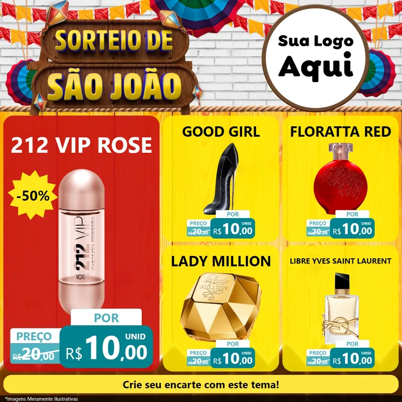 Modelo de Rede Social para Feed Facebook com o tema Sorteio de São João para Perfumes
