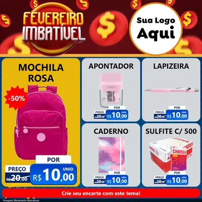 Modelo de Rede Social para Feed Facebook com o tema Fevereiro Imbatível para Papelaria