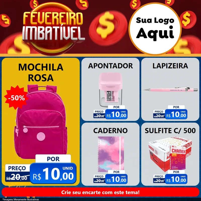 Modelo de Rede Social para Feed Facebook com o tema Fevereiro Imbatível para Papelaria