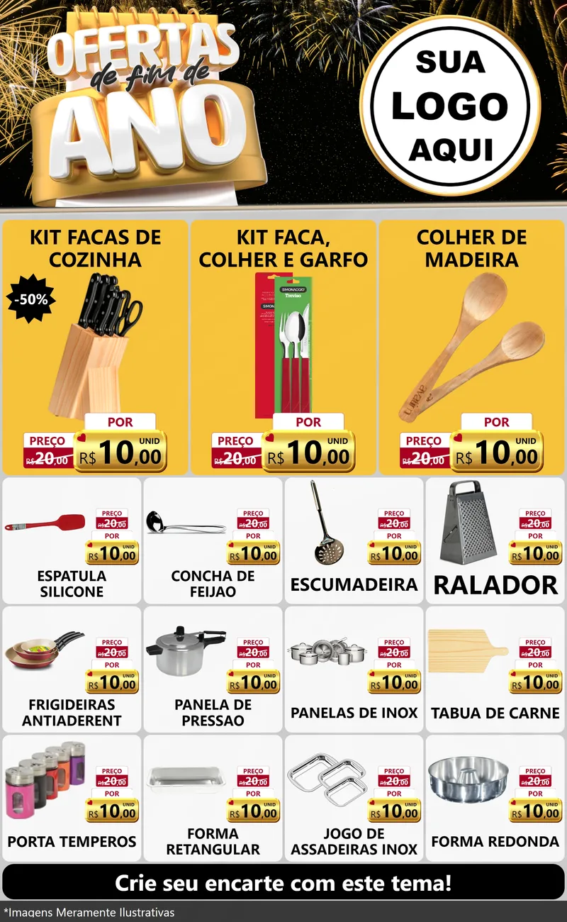 Modelo de Encarte para Encarte Grande com o tema Ofertas de Fim de Ano para Utilidades Domésticas
