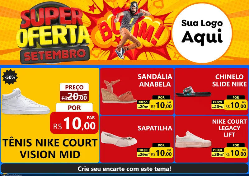 Modelo de Encarte para Encarte A4 Horizontal com o tema Super Oferta Setembro para Calçados