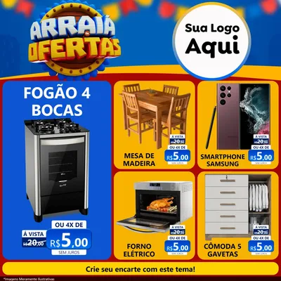 Modelo de Rede Social para Feed Facebook com o tema Arraiá de Ofertas - Junina para Móveis e Eletro