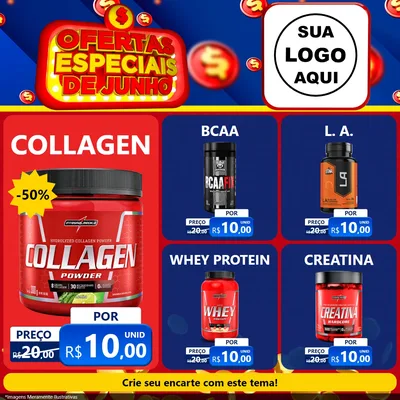 Modelo de Rede Social para Feed Facebook com o tema Ofertas Especiais de Junho para Suplementos alimentares