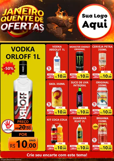 Modelo de Encarte para Encarte A4 Vertical com o tema Janeiro Quente de Ofertas para Distribuidora de bebidas