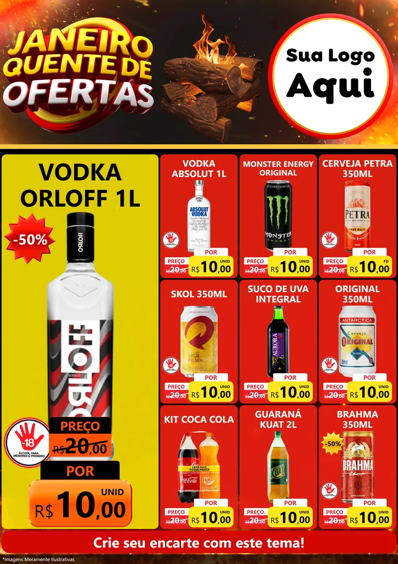 Modelo de Encarte para Encarte A4 Vertical com o tema Janeiro Quente de Ofertas para Distribuidora de bebidas